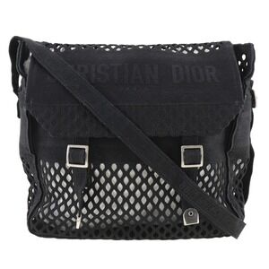 CHRISTIAN DIOR Black Canvas Messenger Shoulder Bag